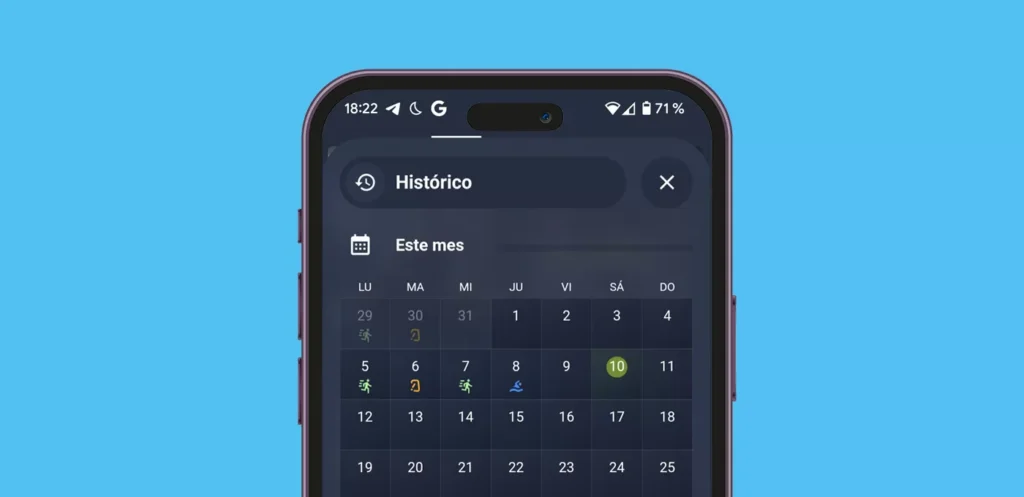 Tarjeta de histórico de sesiones
