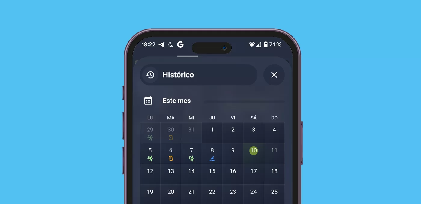 Tarjeta de histórico de sesiones